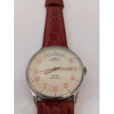 VINTAGE Mondia ανδρικό ρολόι με ασημένιο καντράν και μπορντώ δερμάτινο λουράκι (VIN49 - 1-574-2)